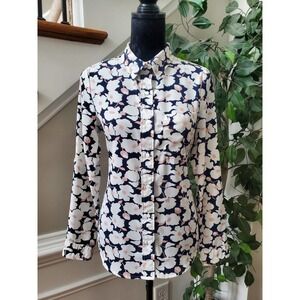 Skies Are Blue Women's White & Blue Collared Long Sleeve Button Down Shirt XS